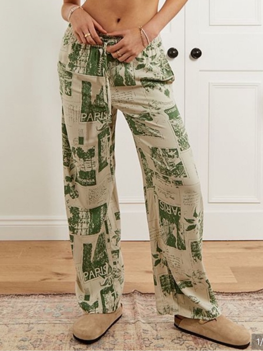 Urban Outfitters Carmen Pull-On "postcard" or travel-graphic print Trousers M